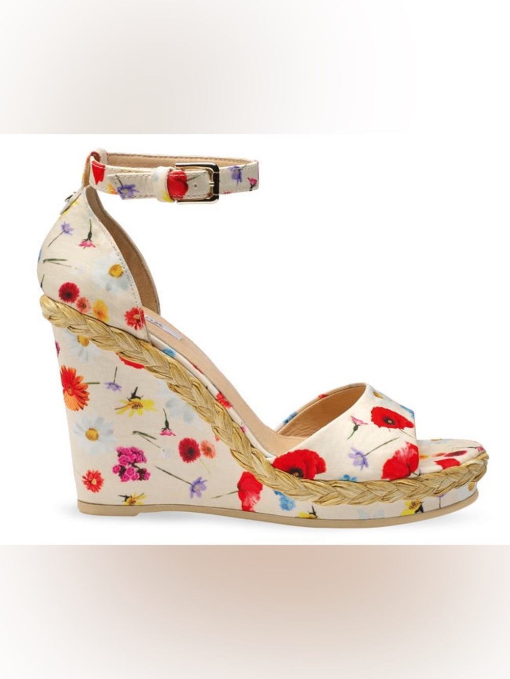 GEOX Size 39(8) Floral Espadrille Wedge Sandals - White Red Floral